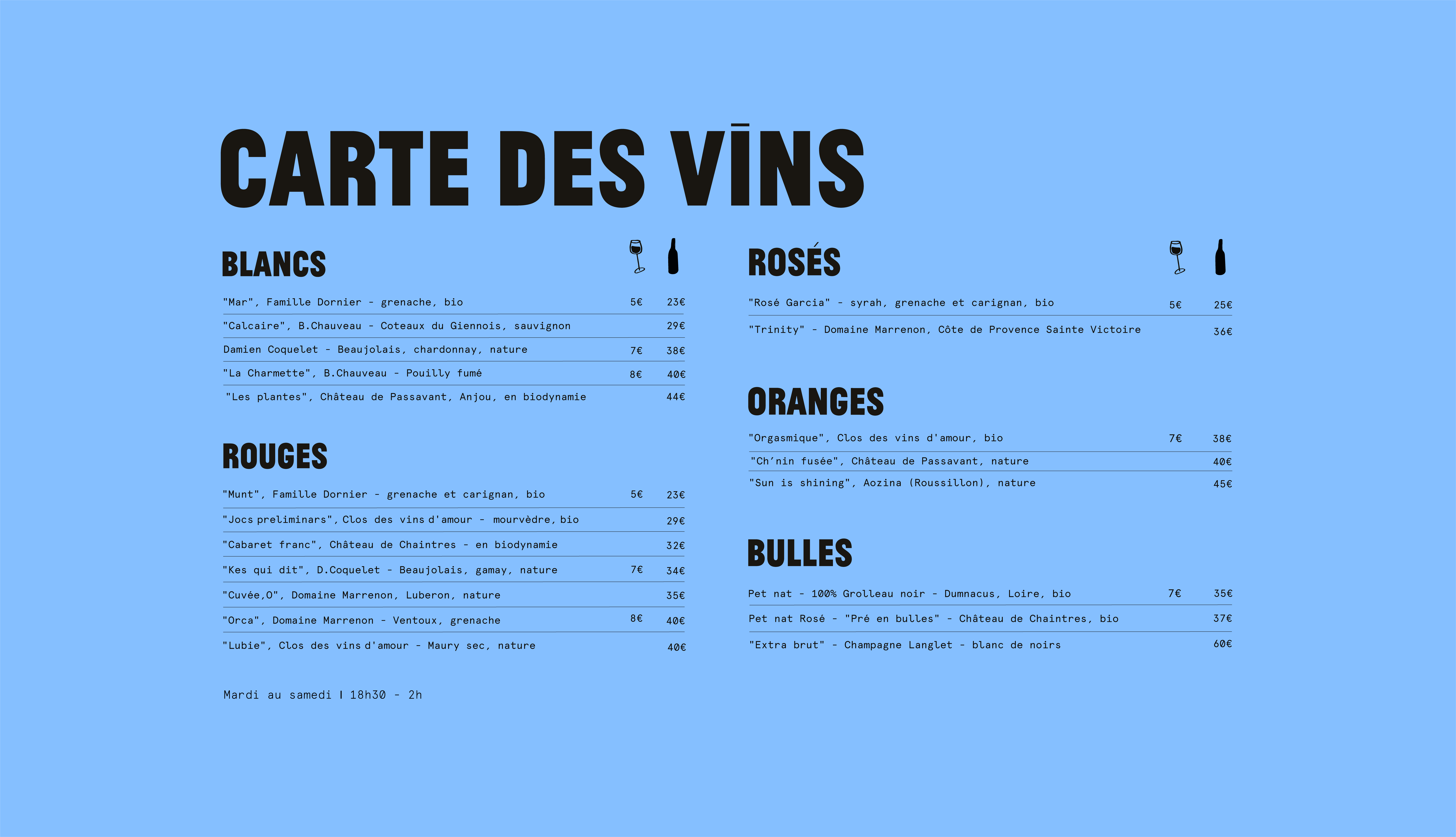 Carte Desktop des vins proposées par le restaurant les Niçois