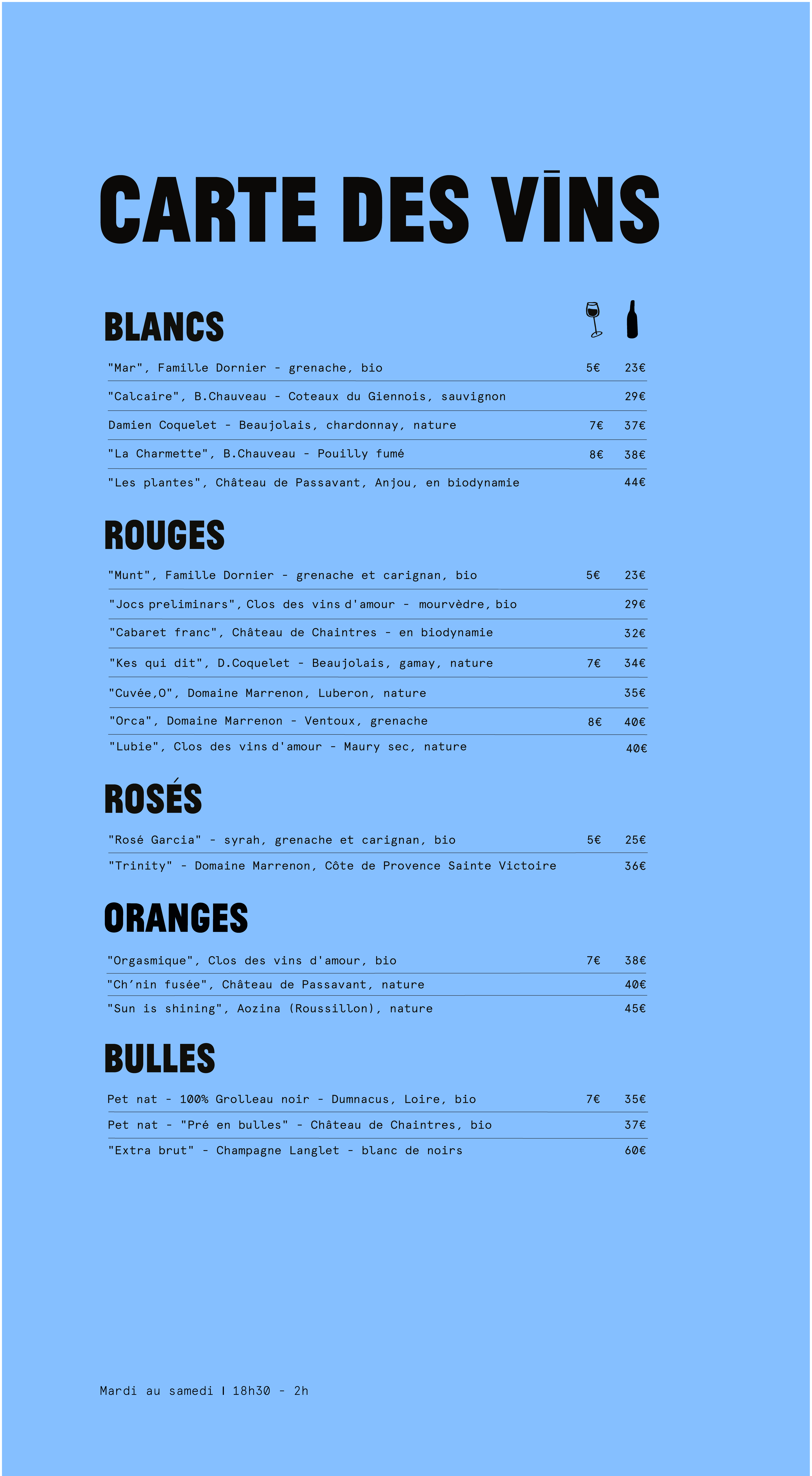 Carte Mobile des vins proposées par le restaurant les Niçois